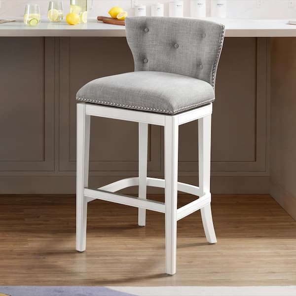Alaterre Furniture Miranda 36 in. White Low Back Rubberwood Swivel Counter Height Bar Stool with Cushioned Seat