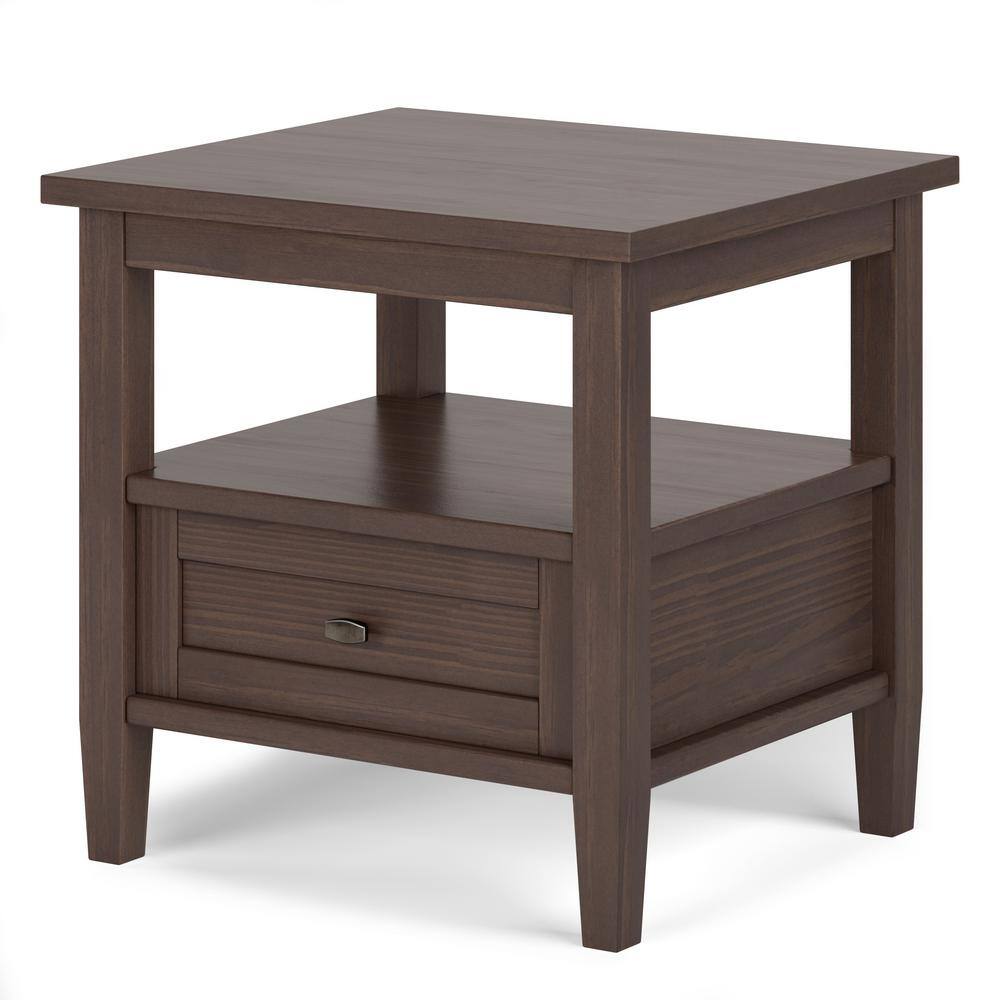 Warm Shaker Walnut Brown Solid Wood End Table with Storage