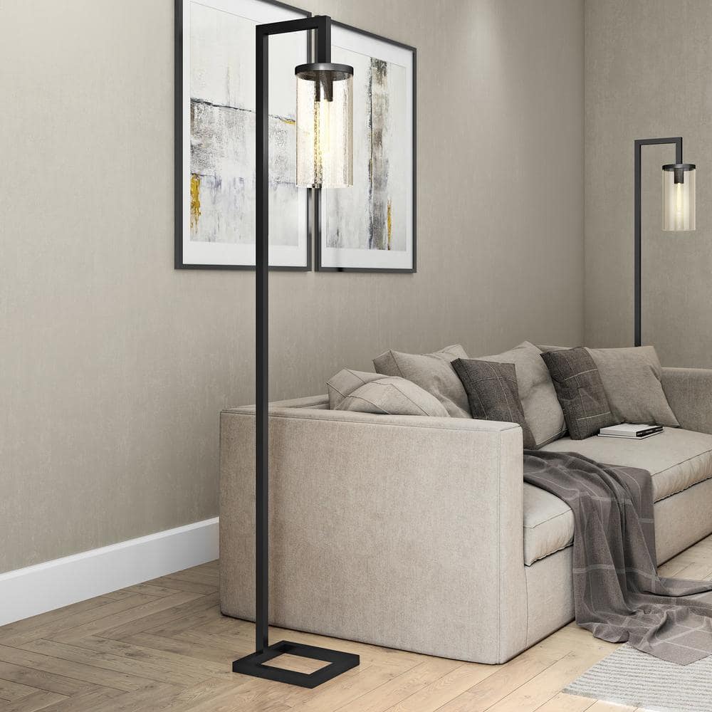 Blackened Bronze Floor Lamp with Seeded Glass Shade