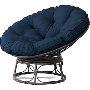 Patio Wicker Outdoor Papasan Lounge Chair with Blue Cushion