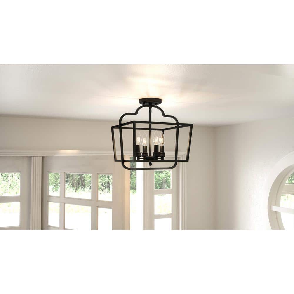 Blanche Matte Black 4-Light Transitional Semi-Flush Mount