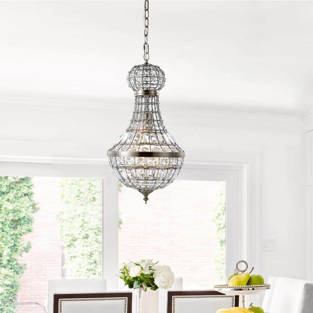 Regina Antique Brass 10" Crystal Empire LED Pendant Adjustable Height