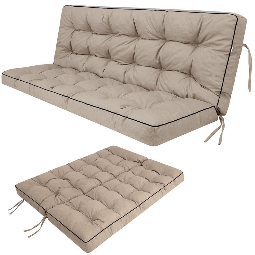 63 x 40 in Outdoor Swing Cushions, Porch Swing Cushion Replacement with Backrest, Waterproof Swing Cushion Khaki