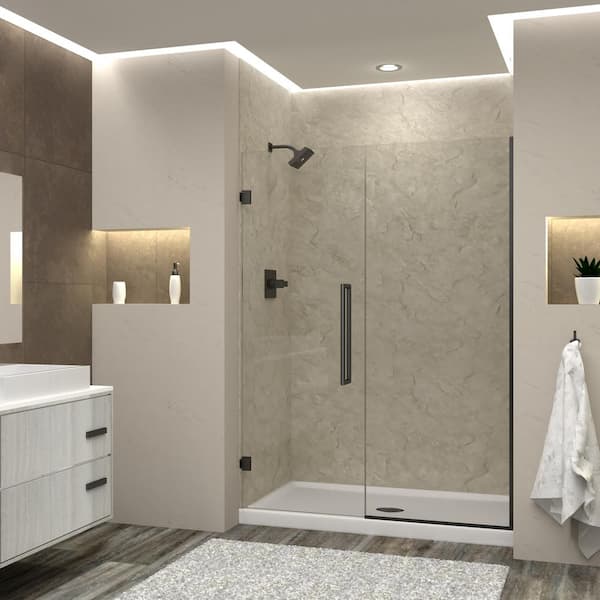 Transolid Elizabeth 57.5 in. W x 76 in. H Hinged Frameless Shower Door in Matte Black with Clear Glass