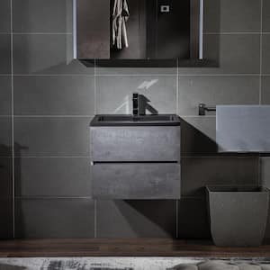 CA 24 in. W x 19 in. D x 19.62 in. H Single Sink Floating Bath Vanity in Gray with Black Quartz Top