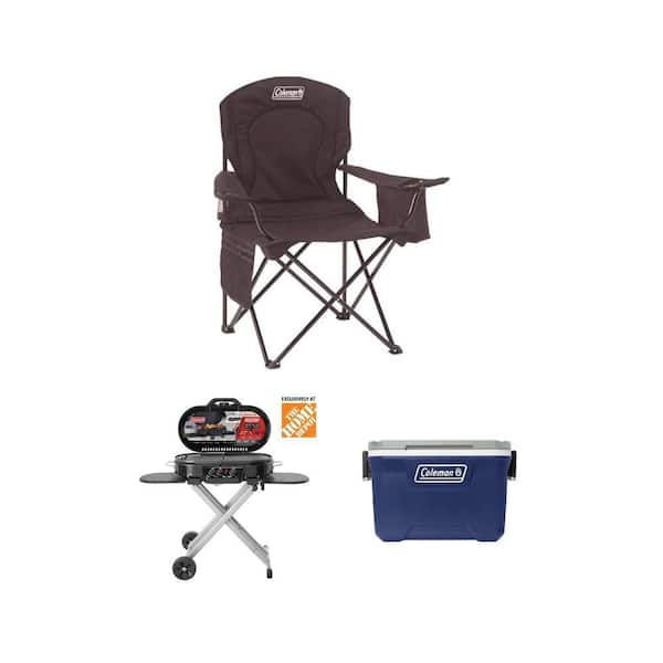 RoadTrip 285 Standup Propane Grill with Griddle, Classic 52-qt. Hard Cooler and Steel Camping Chair Outdoor Bundle