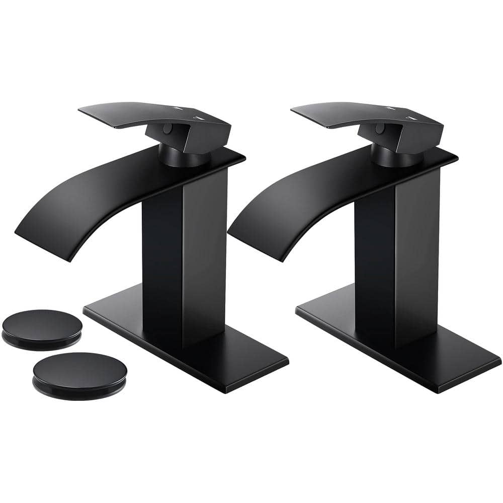 Single Handle Waterfall Spout Single Hole Bathroom Faucet 2 with Deckplate 