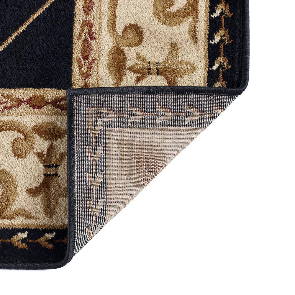 Sensation Traditional Black Swirl 5'3" Octagon Synthetic Rug