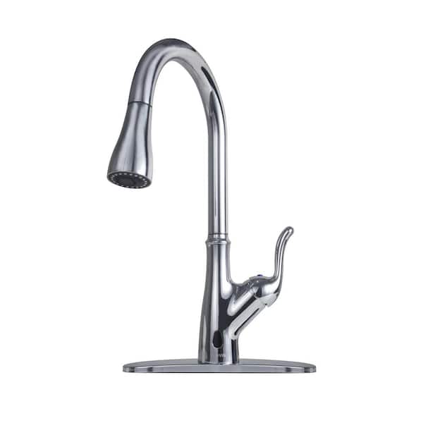 FLG Single Handle Touchless Pull Down Sprayer Kitchen Faucet with Pull Out Spray Wand Smart Sink Faucets in Polished Chrome