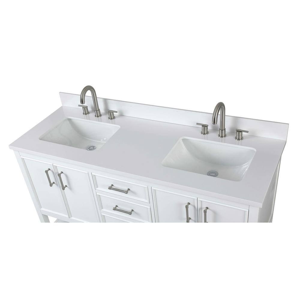 Felton 60" White Wood Double Sink Bathroom Vanity with Quartz Top
