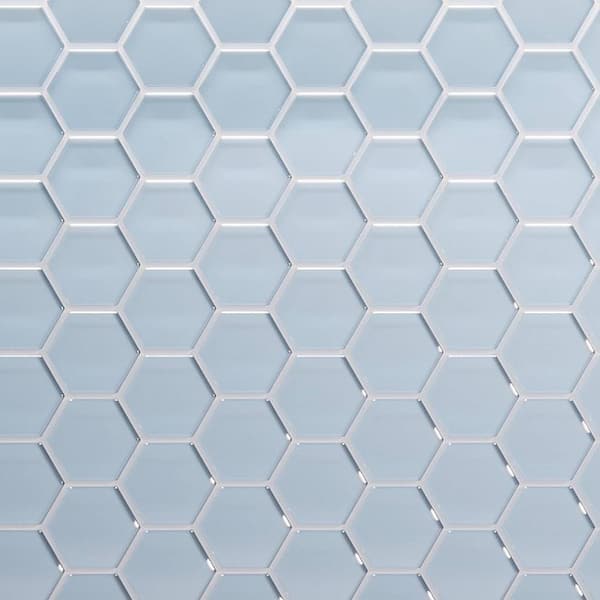 CRUZ BAY STUDIO 3 in. Beehive 10.25 in. x 11.75 in. Hexagon Carribean Blue Gloss Glass Mesh-Mounted Mosaic Tile (9.13 sq. ft./Case)
