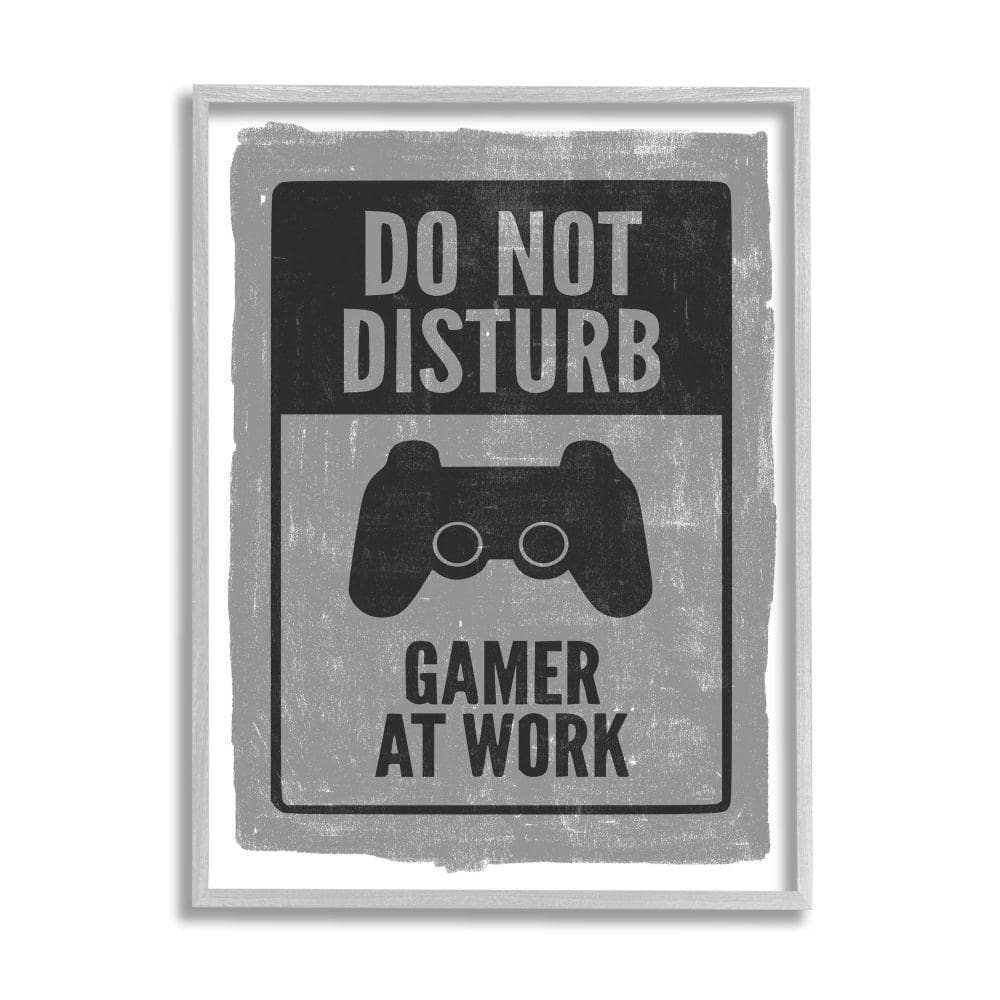 Stupell Industries Don't Disturb Gamer at Work Video Game Controller by Lux + Me Designs Framed Fantasy Wall Art Print 24 in. x 30 in., Grey -  ae-955_gff24x30