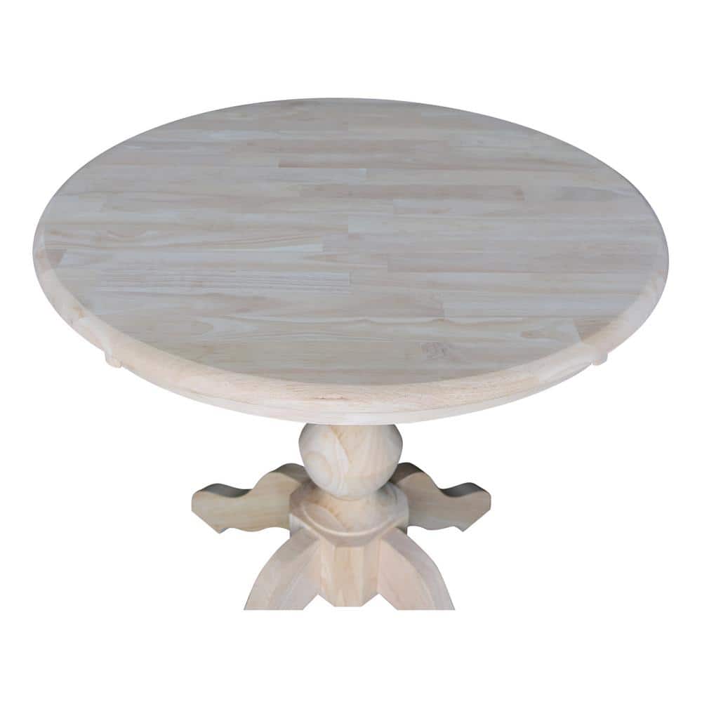 Elegant 30" Round Unfinished Rubberwood Pedestal Dining Table