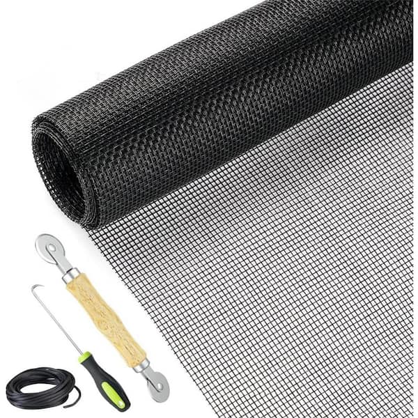 Wellco 48 in. x 118 in. Black Fiberglass Window Screen Kit with Spline ，Spline Removal Hook and Roller