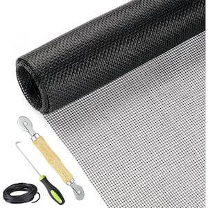 59 in. x 106 in. Black Fiberglass Window Screen Kit with Spline, Spline Removal Hook and Roller