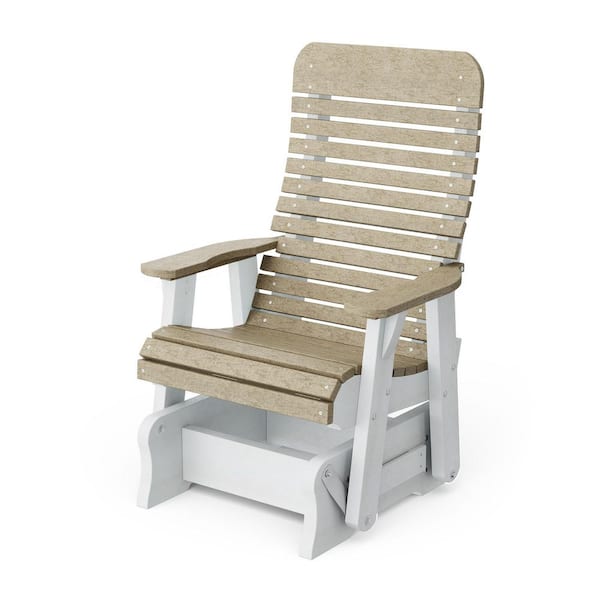 Signature 1-Person Weathered Wood and White Plastic Outdoor Glider