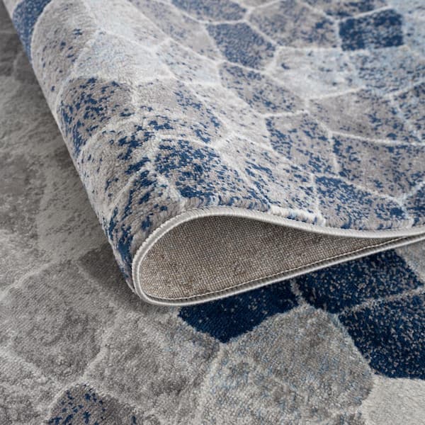 Havana Collection Traditional Distressed Area Rug Large (8x11 feet) - 7'9" x 10'8", Navy Blue