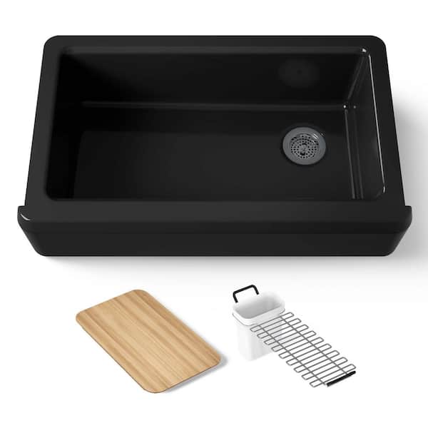 Riverby Black Cast Iron 35.6875 in. Single Bowl Farmhouse Apron Kitchen Sink