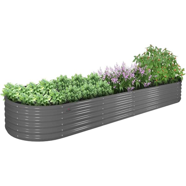 Unbranded Grey 144 in. x 36 in. x 18 in. Oval Galvanized Steel Outdoor Raised Garden Beds, Large Anti-Rust Easy-Setup Planter Box