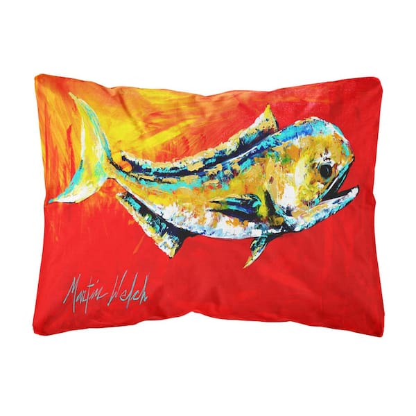 Caroline's Treasures 12 in. x 16 in. Multi-Color Lumbar Outdoor Throw Pillow Danny Dolphin Fish