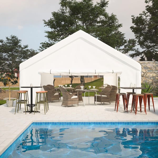Zeus & Ruta 20 ft. x 20 ft. White Metal Outdoor Canopy Tent with