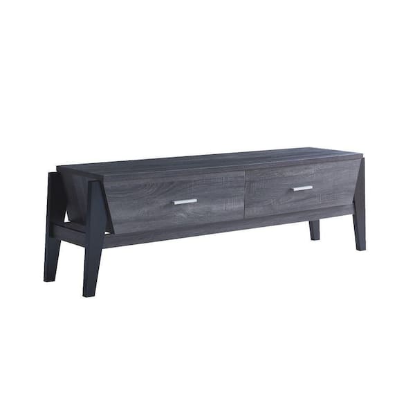 Benjara 15.5 in. Gray TV Media Entertainment Console with 2 Drawers Fits Upto 60 in. Tv