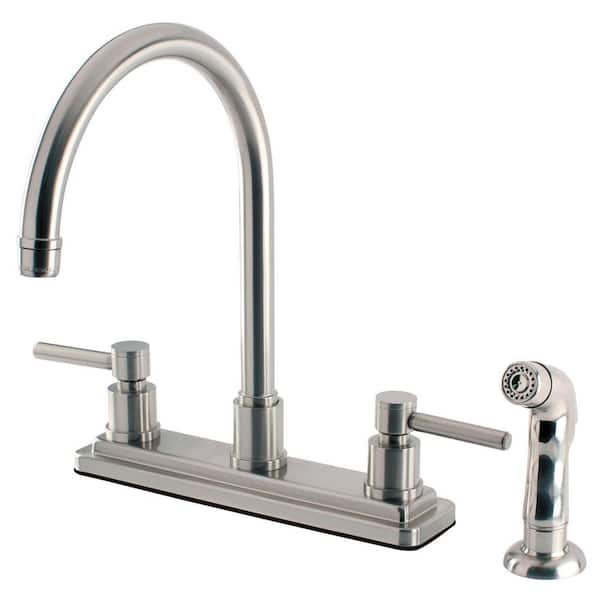 Kingston Brass Concord 2-Handle Deck Mount Centerset Kitchen Faucets with Side Sprayer in Brushed Nickel