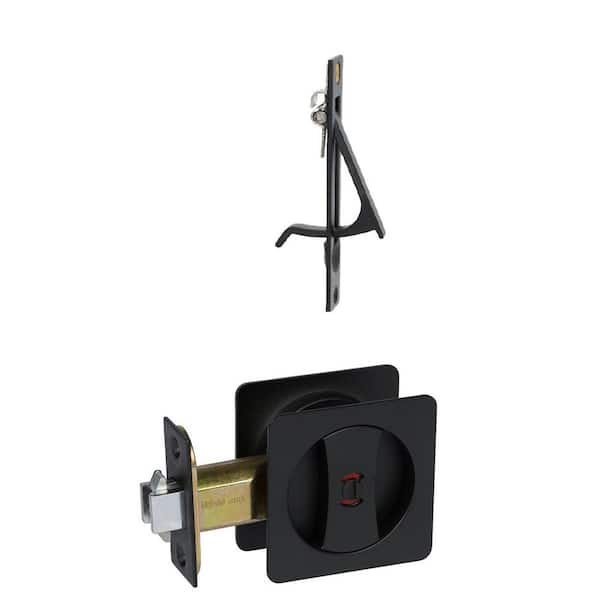 Contemporary Square Black Bed, Bath Privacy Sliding Pocket Door Lock