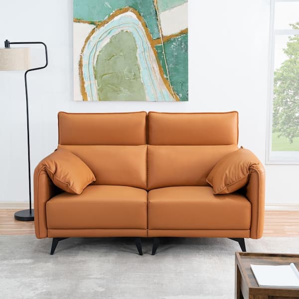 HOMESTOCK 64.76 in. Faux Leather, 2-Seater Loveseat Couch