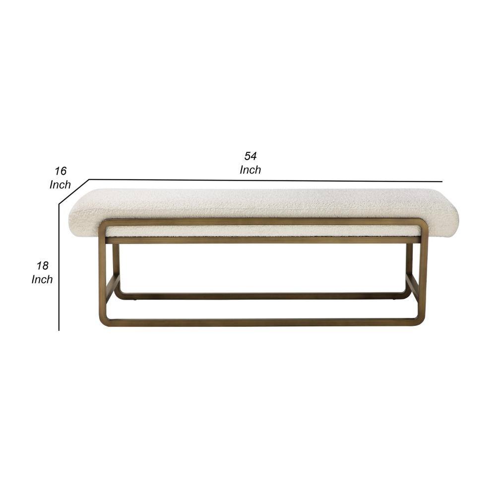 Loer 54'' Ivory Boucle Upholstered Bench with Brass Sled Legs