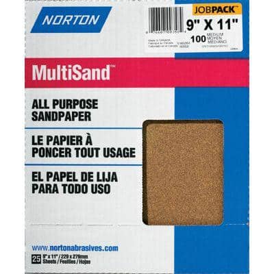 Norton 9 in. x 11 in. 100C Adalox Sandpaper (25-Pack)