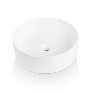 Matte Stone Composite 18-in x 18-in Round Ceramic Countertop Bathroom Vanity Vessel Sink Scratch Resistant in White