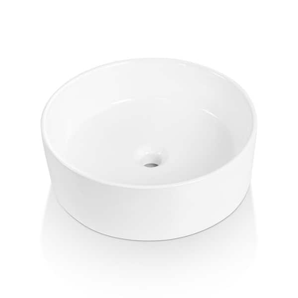 Sinber Matte Stone Composite 18-in x 18-in Round Ceramic Countertop Bathroom Vanity Vessel Sink Scratch Resistant in White