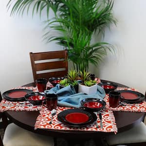 Tanizia 16-Piece Modern Black and Red Stoneware Dinnerware Set (Service for 4)