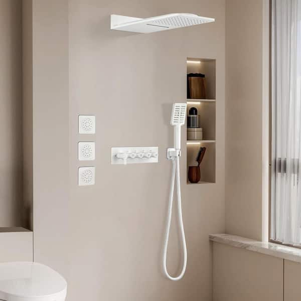 2-Spray 9.84 in. Wall Mount Dual Fixed and Handheld Shower Head 2.2 GPM with Body-Sprays in White