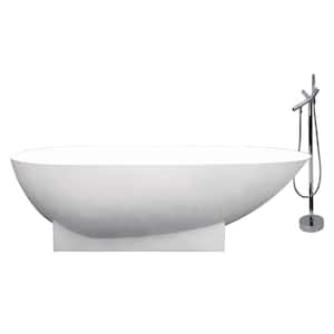 Shea 70.87 in. Stone Resin Flatbottom Bathtub with Faucet in White