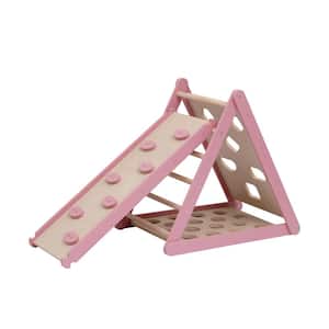 6-in-1 Pikler Climbing Set Foldable Pink Triangle and Slide Board Baby Toy-Fun and Safe Playtime