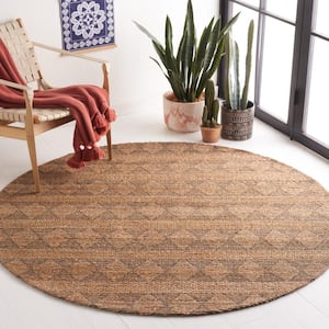Natural Fiber Natural/Black 6 ft. x 6 ft. Abstract Striped Round Area Rug