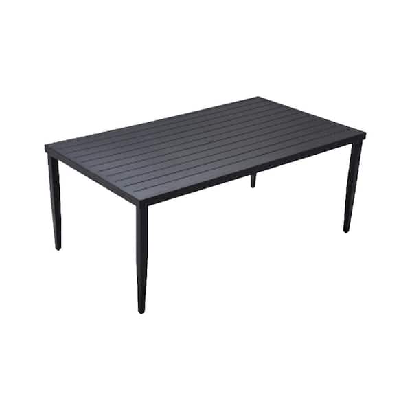 ITOPFOX 40 in. x 70 in. Outdoor Patio Black Aluminum Rectangle Dining Table with Tapered Feed and Umbrella Hole