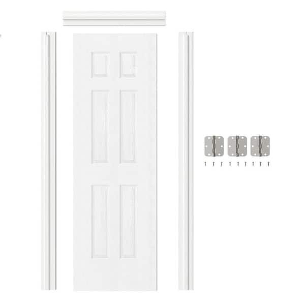 TENONER 24 in. x 80 in. 6-Panel, Hollow Core, White Primed, Composite Prehung Interior Door Right-Handed with Jamb and Hardware