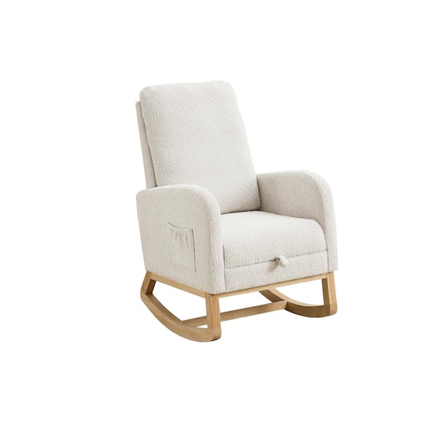 Runesay 25.4 in. W Brown Metal Outdoor Rocking Chair with Ivory Cushions and High Backrest