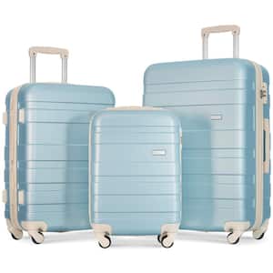 Golden Blue and Beige Lightweight Durable 3-Piece Expandable ABS Hardshell Spinner Luggage Set with TSA Lock