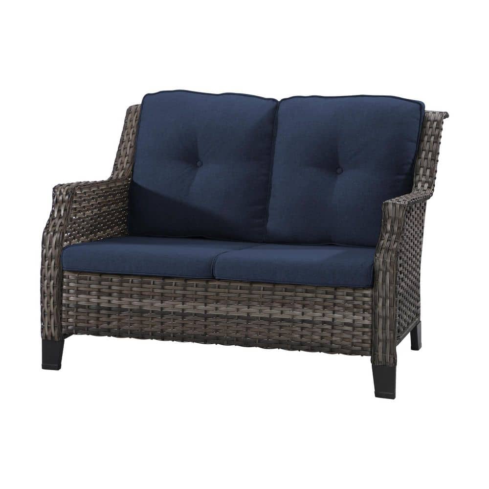 2-Seat Wicker Outdoor Patio Sofa, Couch with Blue Cushions price history on PriceWatchPro