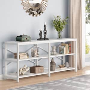 Bulgari 70.9 in. White Console Table Sofa Table with 3 Open Storage Shelves