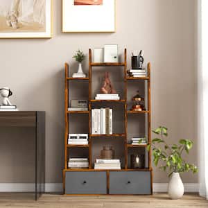 52 in. Tall Brown Tree Shaped Bookcase with 2-Drawers Free Standing Bookshelf with 12-Open Storage Shelves