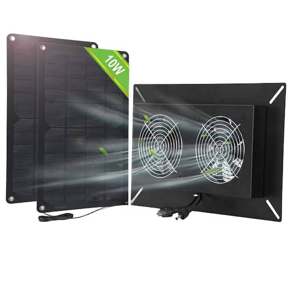 20W 40dB Galvanized Steel Solar-Powered Dual Exhaust Fan Kit, Waterproof Ventilation fan for Greenhouses, Coops, Sheds