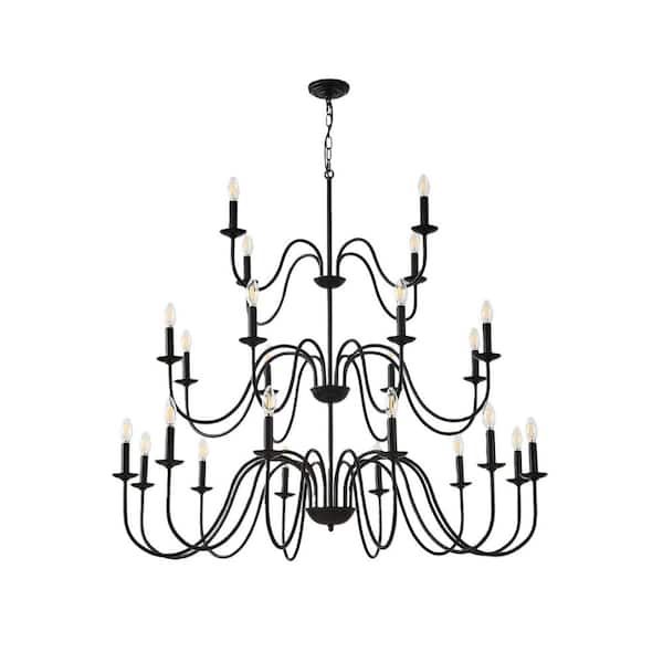 Avex 24-Light Matte Black 3 Tiers Farmhouse Pendant Light with Iron Frame, No Bulbs Included