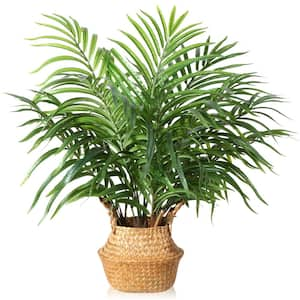 28 in. Artificial Areca Palm Tree with Handmade Seagrass Basket, Faux Tropical Plant in Pot