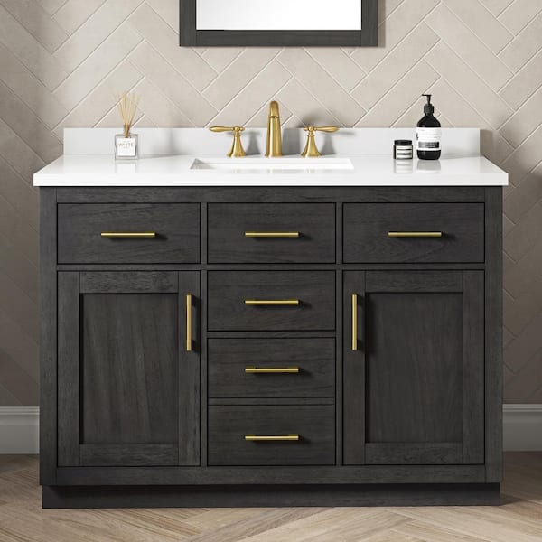 OVE Decors Bailey 42 in. Single Sink Matte Black Bath Vanity with White Quartz Top and Integrated Power Outlet (Assembled)