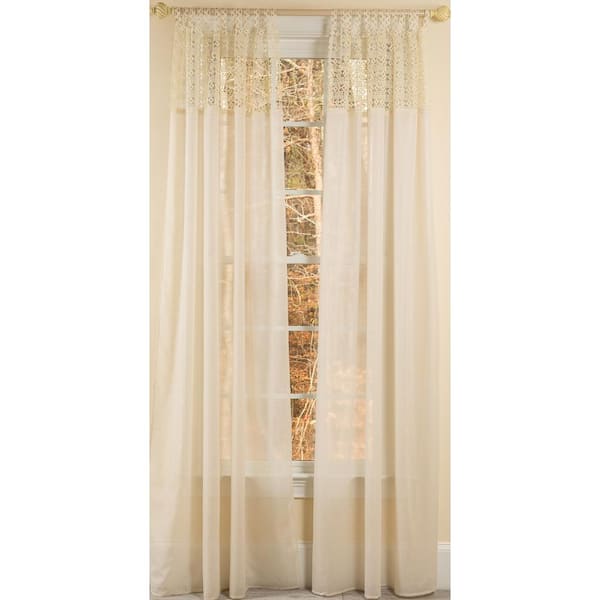 Manor Luxe Ivory Border Rod Pocket Sheer Curtain - 52 in. W x 108 in. L